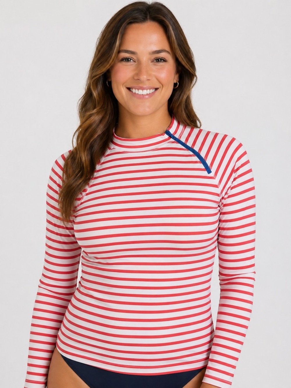 Cabana Life Women’s Large Red/White Striped UPF50+ Long-Sleeve Zipper Rashguard - Picture 1 of 6